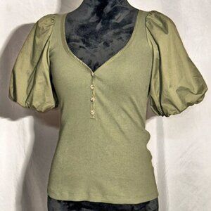 Old Navy Olive Green Top, Puffy Sleeves, XS